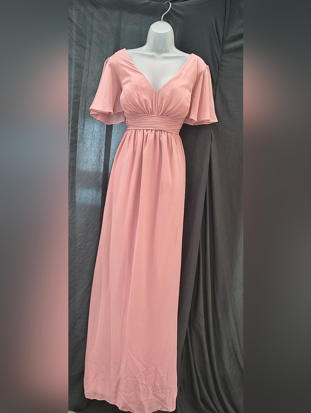 Azazie Blush Pink Flutter-Sleeve Empire Maxi Dress - Picture 2 of 4